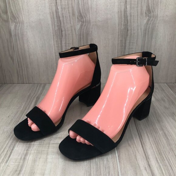 Antonio Melani Sandals Womens 8.5M Odella Black Suede Buckle Ankle Strap Heeled - Picture 3 of 13